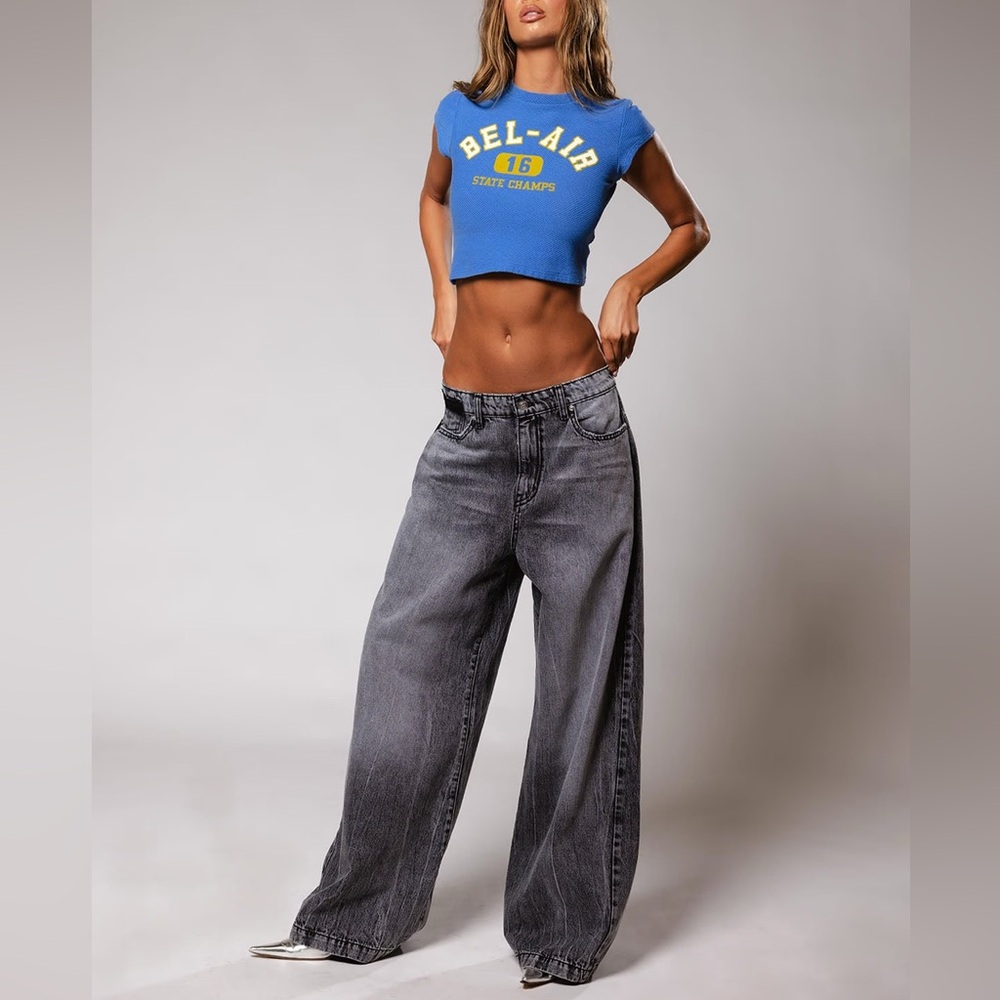 REVICE Wide Leg Flare Jeans in Washed Black